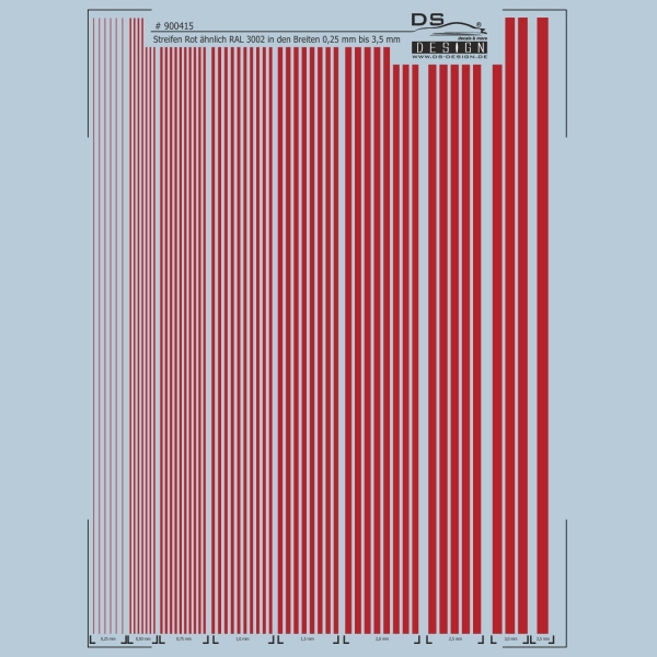 900415, Streifen rot ähnlich RAL 3002 in den Breiten 0,25 mm bis 3,5 mm,  Streifendecal, Decalstreifen, Decal, Decals, Decalherstellung