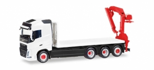 Herpa MiniKit: Volvo FH Gl. 4-achs Flachbett-LKW mit Ladekran, weiß