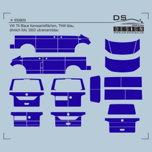 VW T6 Blaue Karosserieflächen, THW-blau ähnlich RAL 5002 ultramarinblau