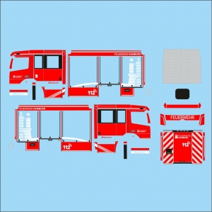 FF Hamburg, HLF 20 Atego Schlingmann, neues Design 2025, Beschriftungssatz inkl. Leuchtrot geplottet